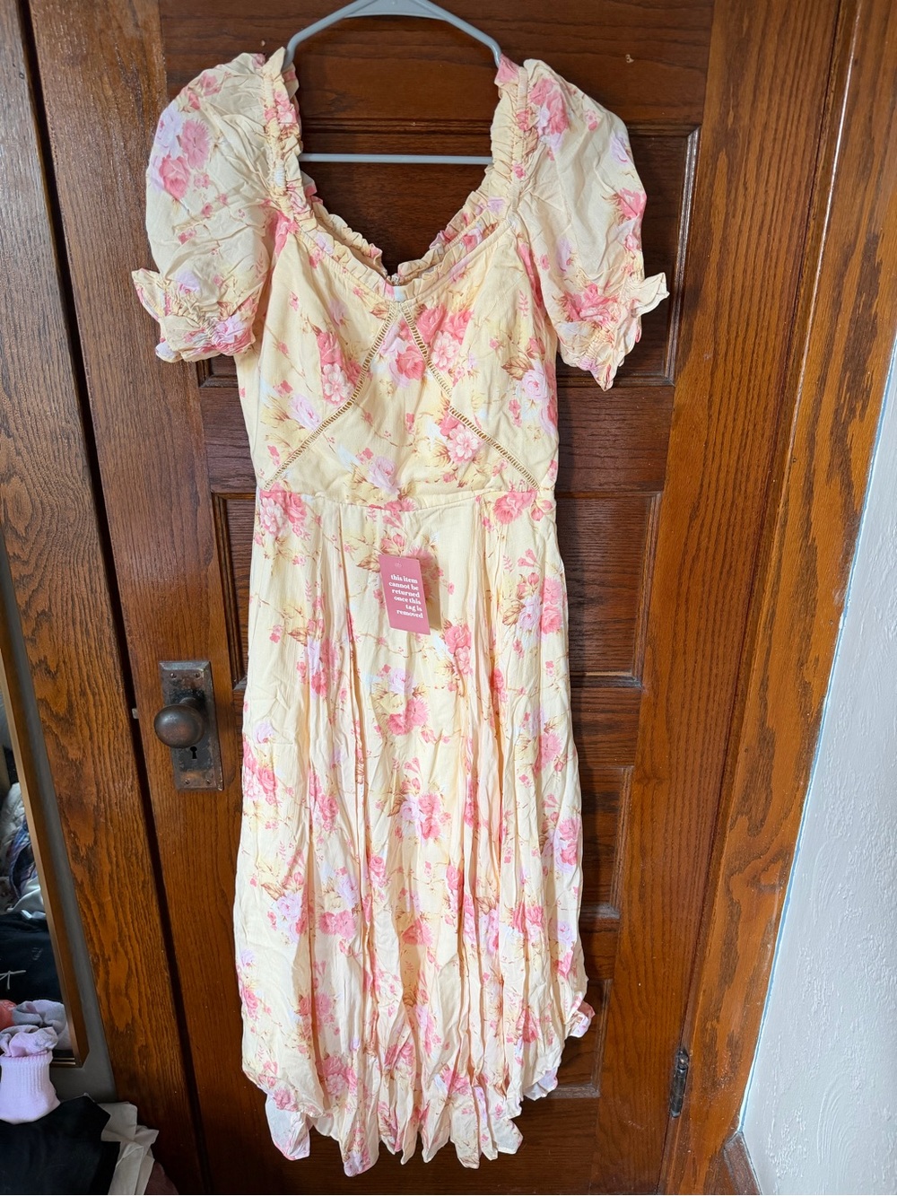Ivy City Co Cream Midi Dress with Pink Floral Print